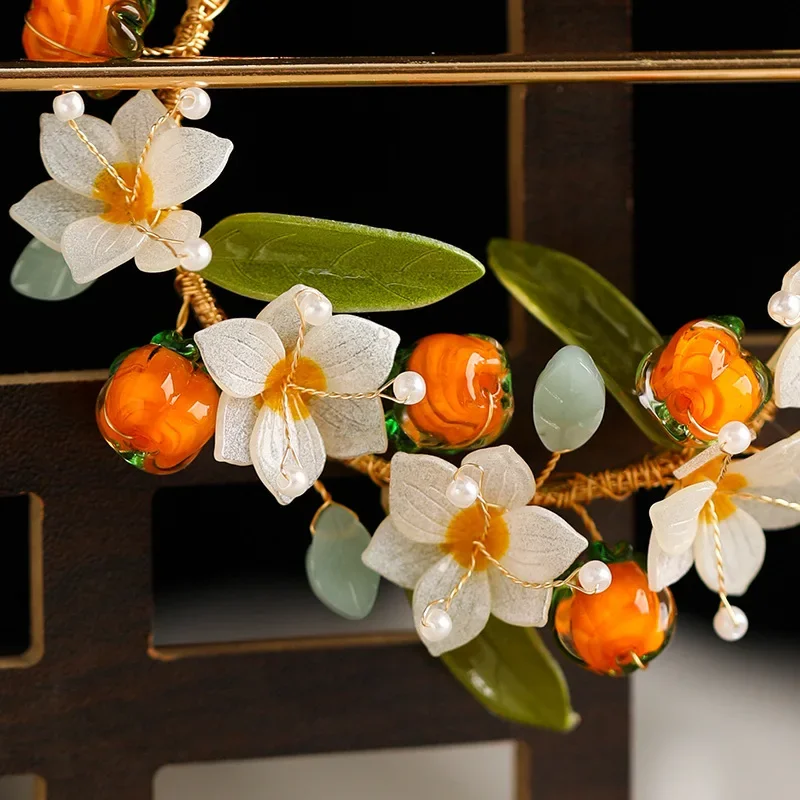 Anneau de cheveux de fleur mandarine douce classique, épingle à cheveux de gland de princesse Hanfu, antique, femmes, filles, dîner ue, accessoires pour cheveux