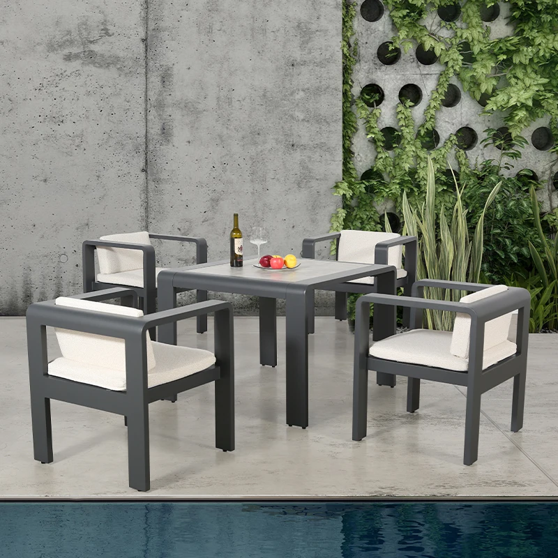 Outdoor Furniture Set for Dining Restaurant Furniture Tables and Chairs Aluminum Dining Sets Garden Tables Dining Chairs