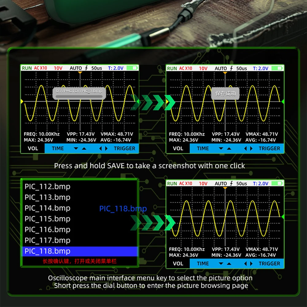 BSIDE OT2 Digital Portable Oscilloscope 10MHz 48MSa/s 2IN1 Signal Generator Sampling Rate Electronics Repair Tool Graphic Tester