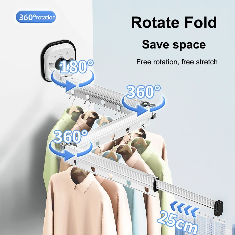 

Folding Clothes Drying Rack No Punching No Install Stretchable Clothes Hanger Wall Sucker Retractable Clothes Hanger Clothesline