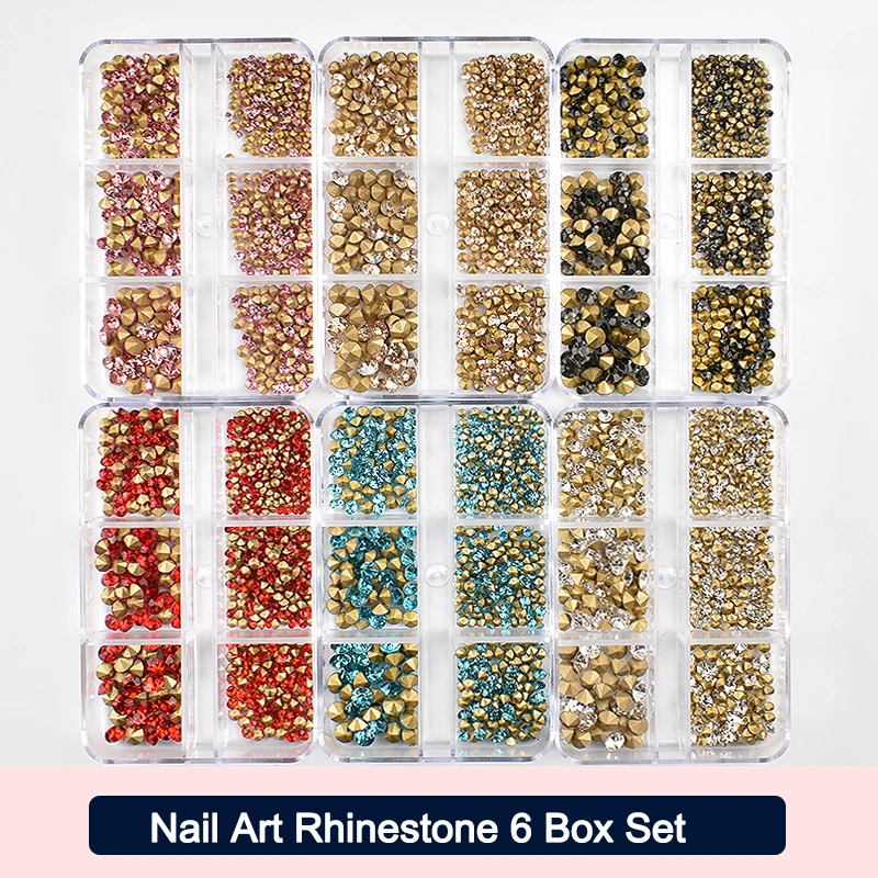 

6 Palace Lattice Box Nail Art Rhinestone Colour Pointed Bottom Small Diamond 3D Manicure DIY Decoration Accessories