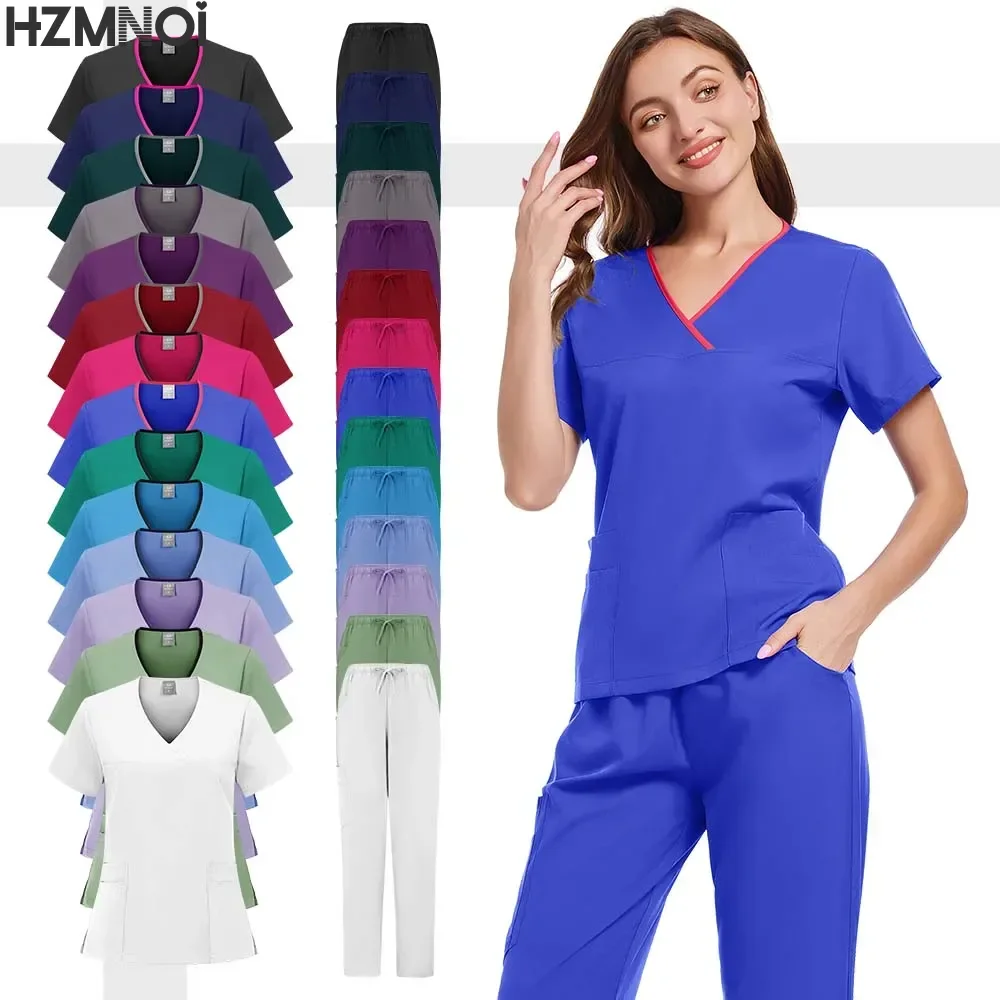 Doctor and Nurse Female Wholesale Casual Short-sleeved V-neck Sports Pants Pet Hospital Pharmacy Dental Clinic Work Uniform Set