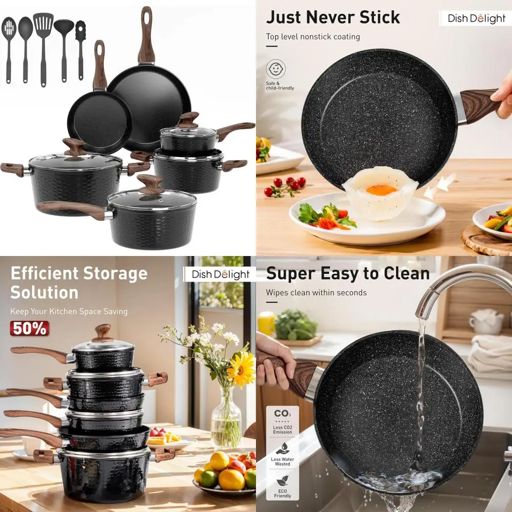 

Набор индукционной посуды с антипригарным покрытием из 15 предметов и сковородой для приготовления пищи на кухне