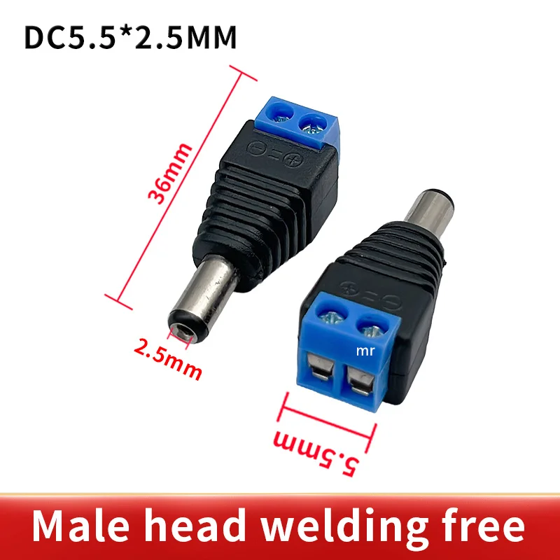 1 sets  Male + Female 12V 2.1x5.5MM DC Power Jack Plug Audio AUX free welding socket Connector