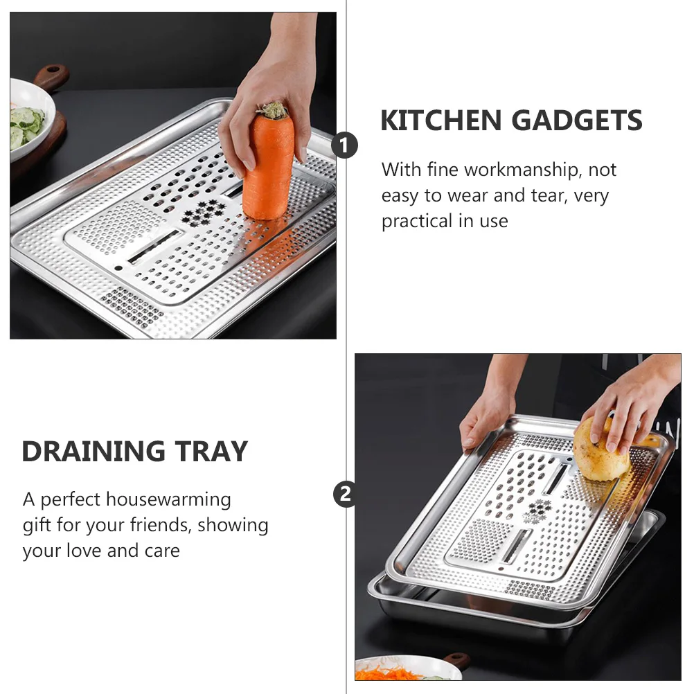 

1 Set Stainless Steel Grater Tray Draining Plate Household Grating Tray Household Kitchen Gadgets Chopping Tool Grating Plate