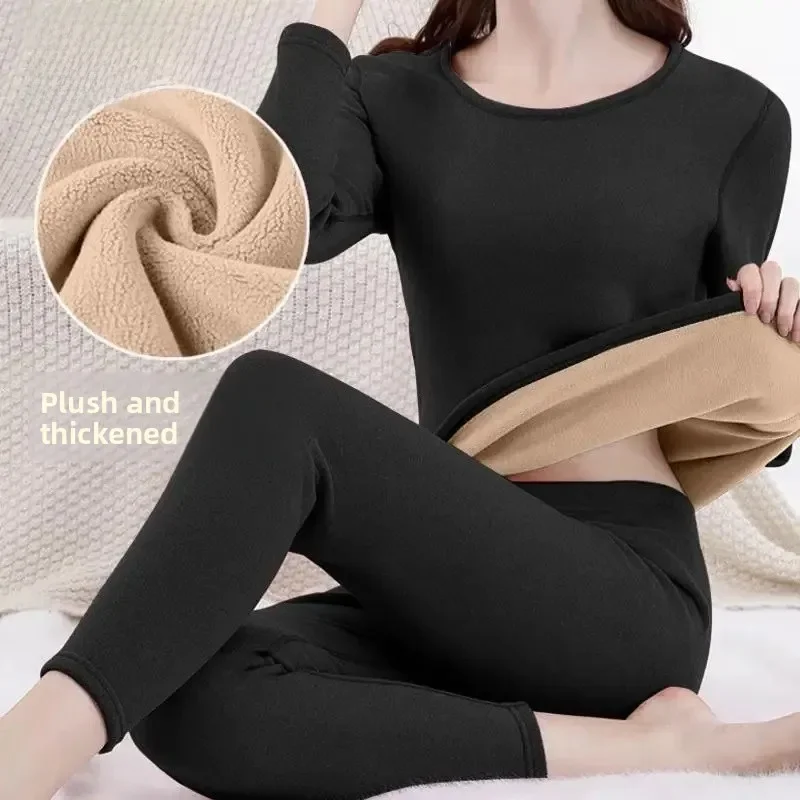 

Осень-зима, утепленный флисовый женский комплект термобелья для сна, теплая уютная облегающая домашняя одежда, брюки и топ, длинные кальсоны