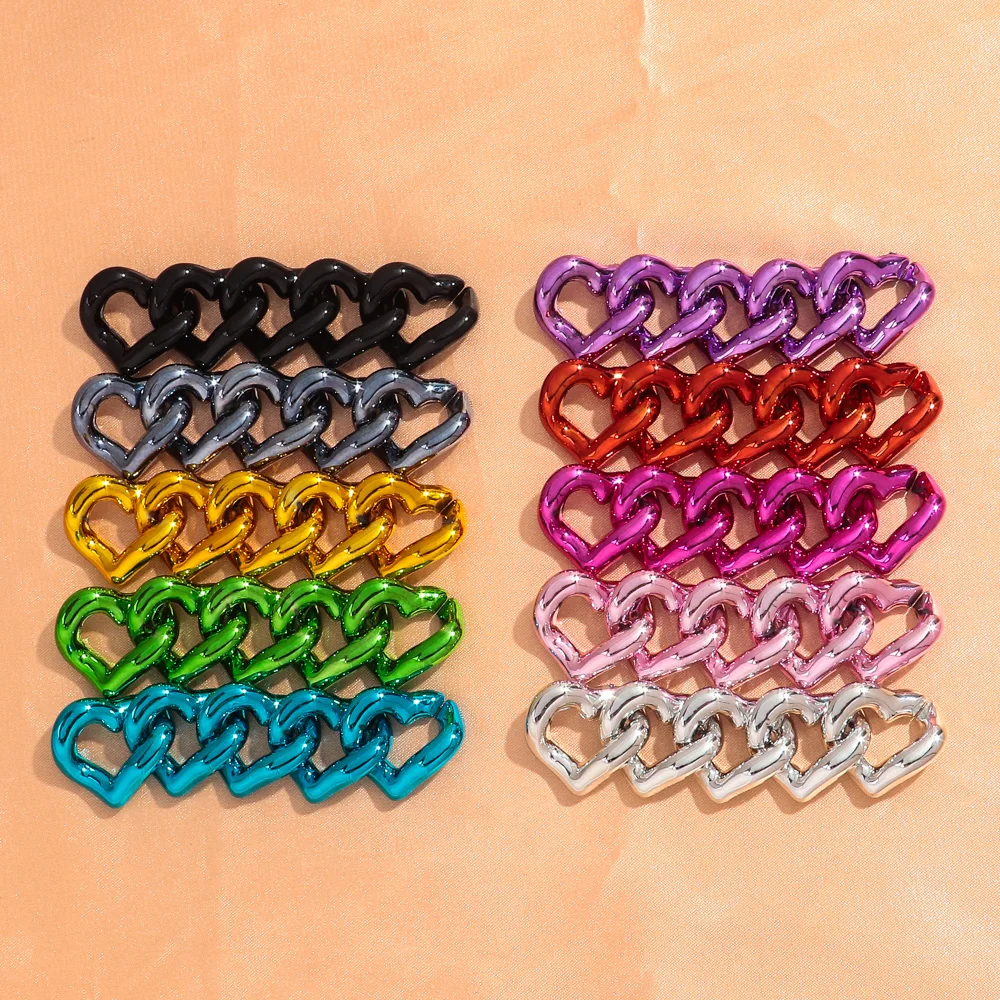 30pcs Metallic Color Acrylic 21x19MM Love Heart Link Chain Beads for Bracelet Necklace Earrings Making DIY Jewelry Accessories