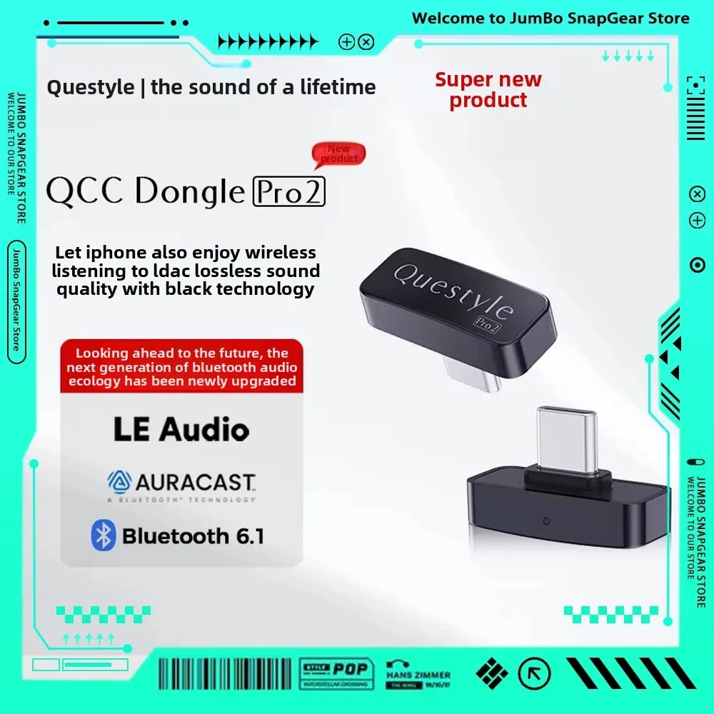 Questyle QCC Dongle Pro2 Lossless LDAC Bluetooth 6.1 Transmitter HiFi Wireless Bluetooth Adapter LDHC-V5 Low latency gaming Gift