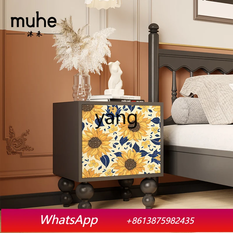 LMM Cream Style Cozy Sunflower Room Chest of Drawers Bedroom Solid Wood Bedside Table