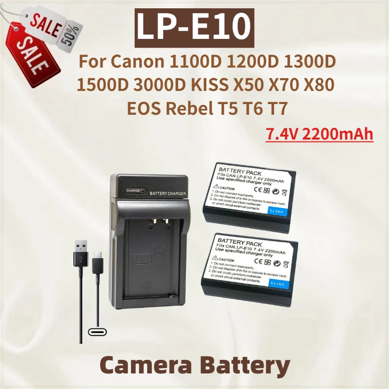 

High Capacity LP-E10 Camera Battery 7.4V 2200mAh for Canon 1500D 3000D 1100D 1200D 1300D KISS X50 X70 X80 Replacement Battery