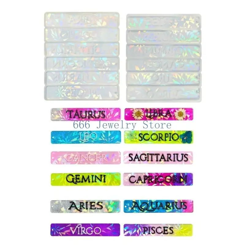 F2TD 12 Constellations Silicone Mold Holographics Lasers Casting Molds Star Sign Bookmarks Mould for DIY Lover