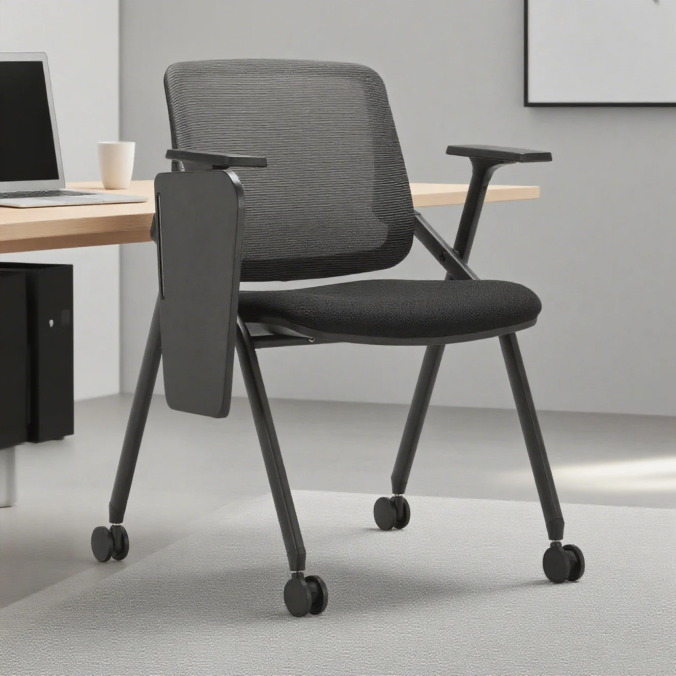 Wholesale Black Mesh Breathable Meeting Room Folding Chair Stackable Training Office Chair