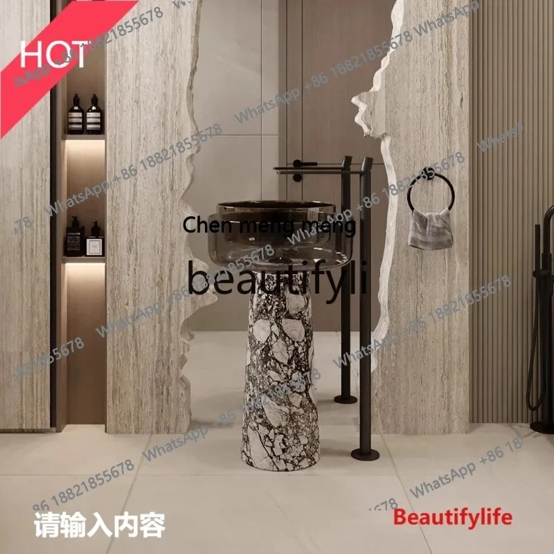 cn8617 ss Marble Balcony Outdoor Transparent Floor-Standing Washbasin Column Basin Washstand