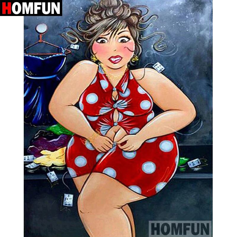 

HOMFUN 5D DIY Diamond Painting Full Square/Round Drill "Fat woman" 3D Embroidery Cross Stitch Mosaic Home Decor A06072