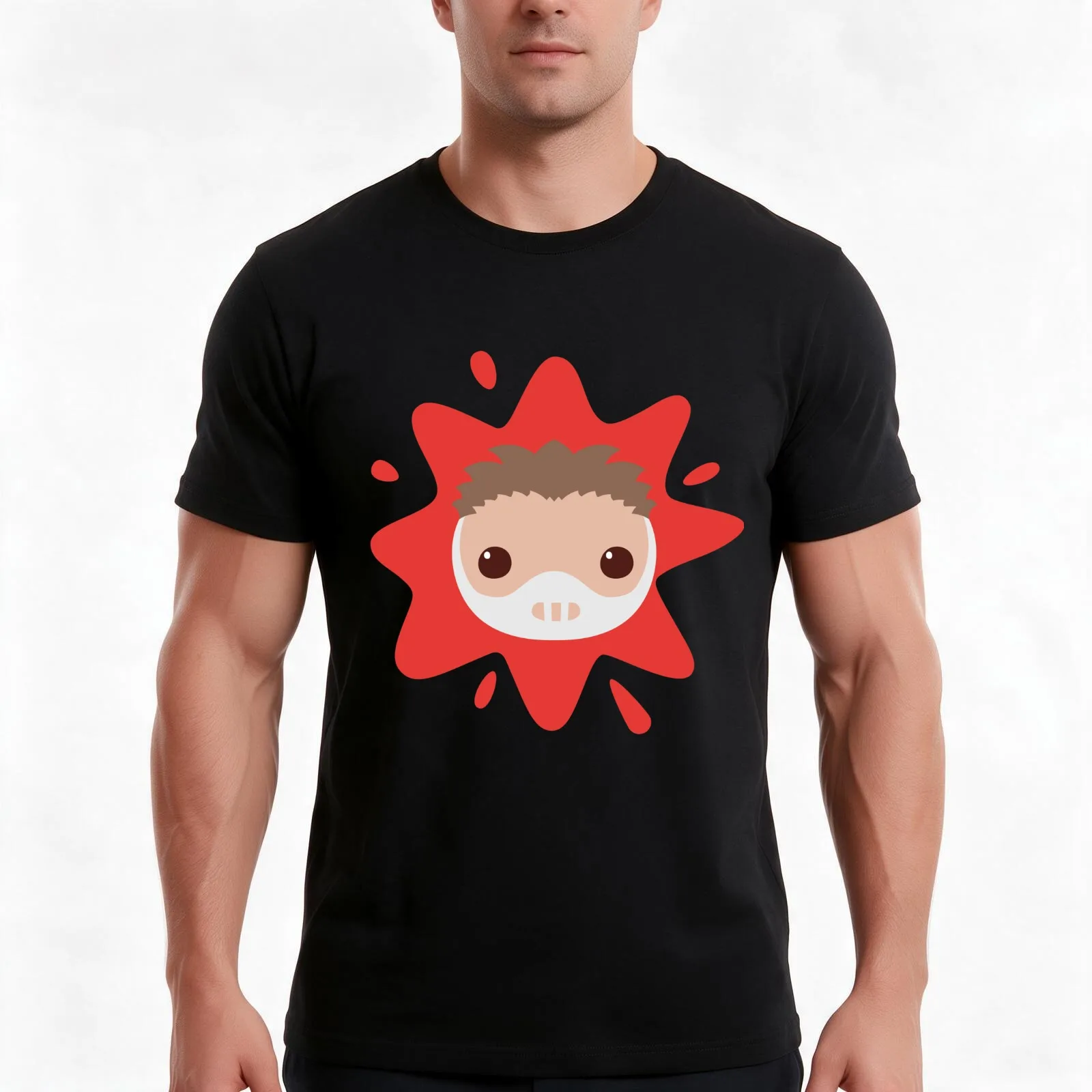 Cute Chibi Hannibal with Mask T-Shirt, Summer Casual Cotton Tee, Oversized Streetwear Tops, Vintage Graphic Print, 100% Cotton