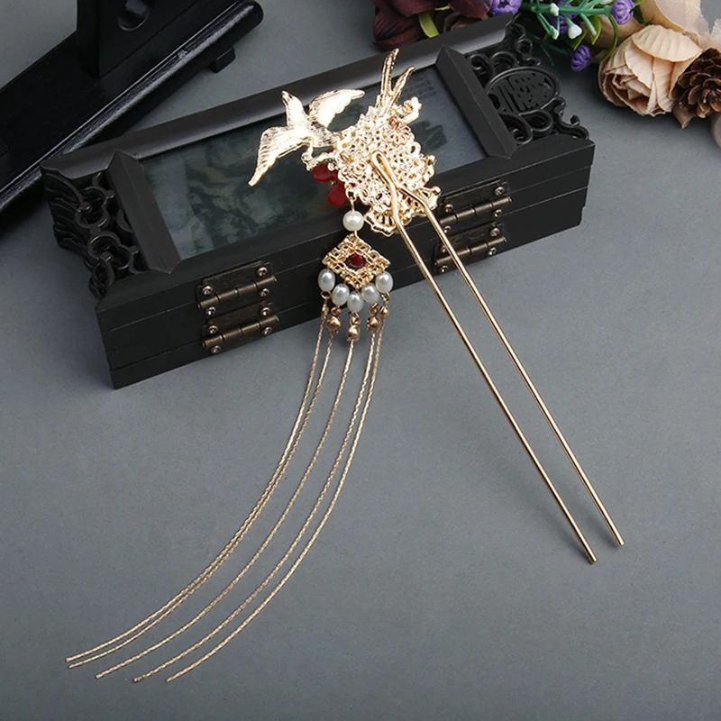 Newly 2021 New Hanfu Hairpin Daily Wear Pearl Decor Step Shake Flower Shape Long Tassel Hair Accessories