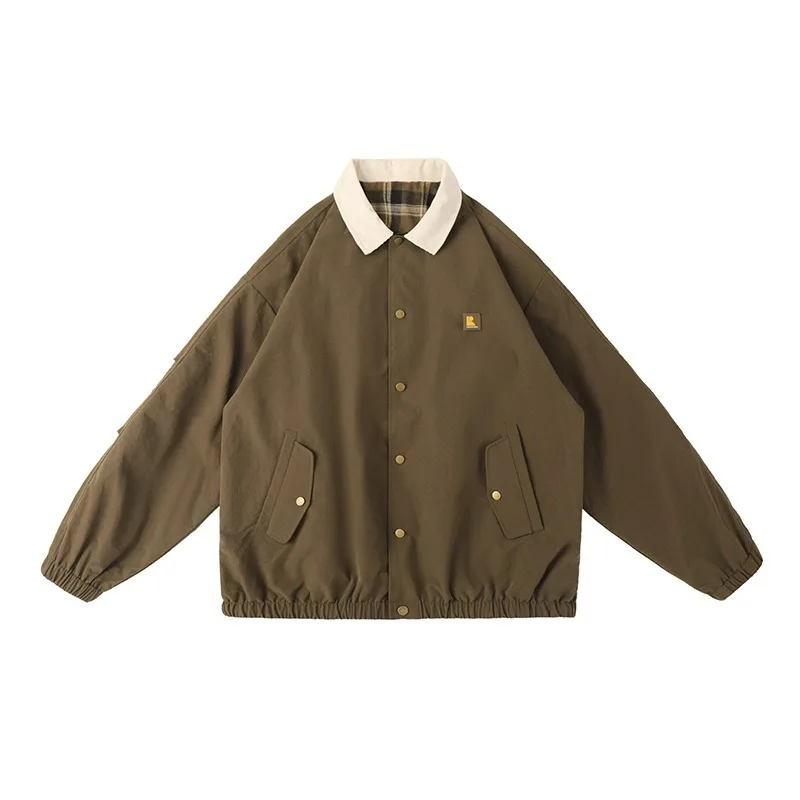 

American Retro Stand Collar Jaet Men's Casual Workwear Loose Fit Baseball orm Outerwear Spring Autumn Japanese Trendy B...