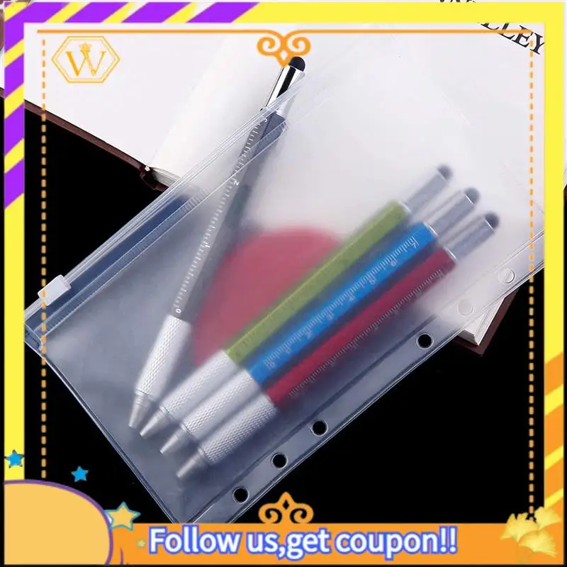 A01K-68 PCS 바인더 포켓 A6 사이즈 6공 지퍼 바인더 파우치 폴더 투명 방수 PVC 루즈리프 가방 (6링 바인더용)