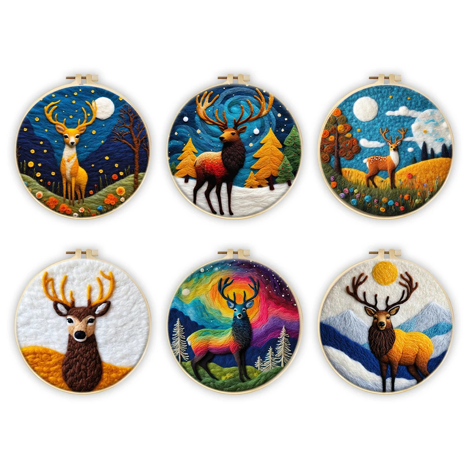 

RUOPOTY Wool Felt Painting Deer Animals Creative Leisure Felt Handicraft Embroidery Frame Crafts Supplies Adults Craftwork Diy