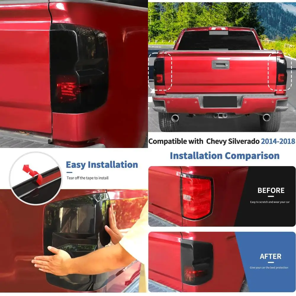

Smoked Black Taillight Guard for 2014-2018 Chevy Silverado, Rear Light Frame Cover, Exterior Accessory
