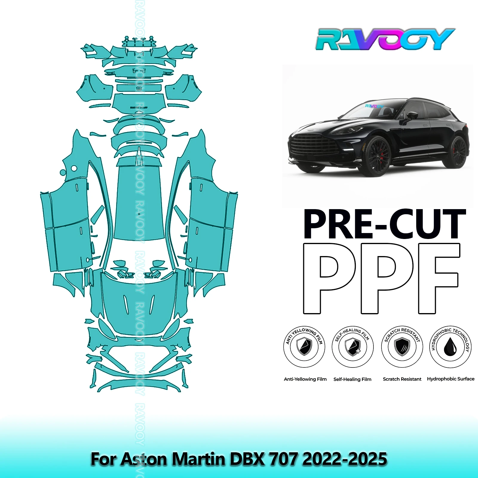 RAVOOY 8.5Mil Custom-Fit Precut TPU PPF Full Vehicle Clear Bra Stone Guard EU UK For Aston Martin DBX 707 2022-2026