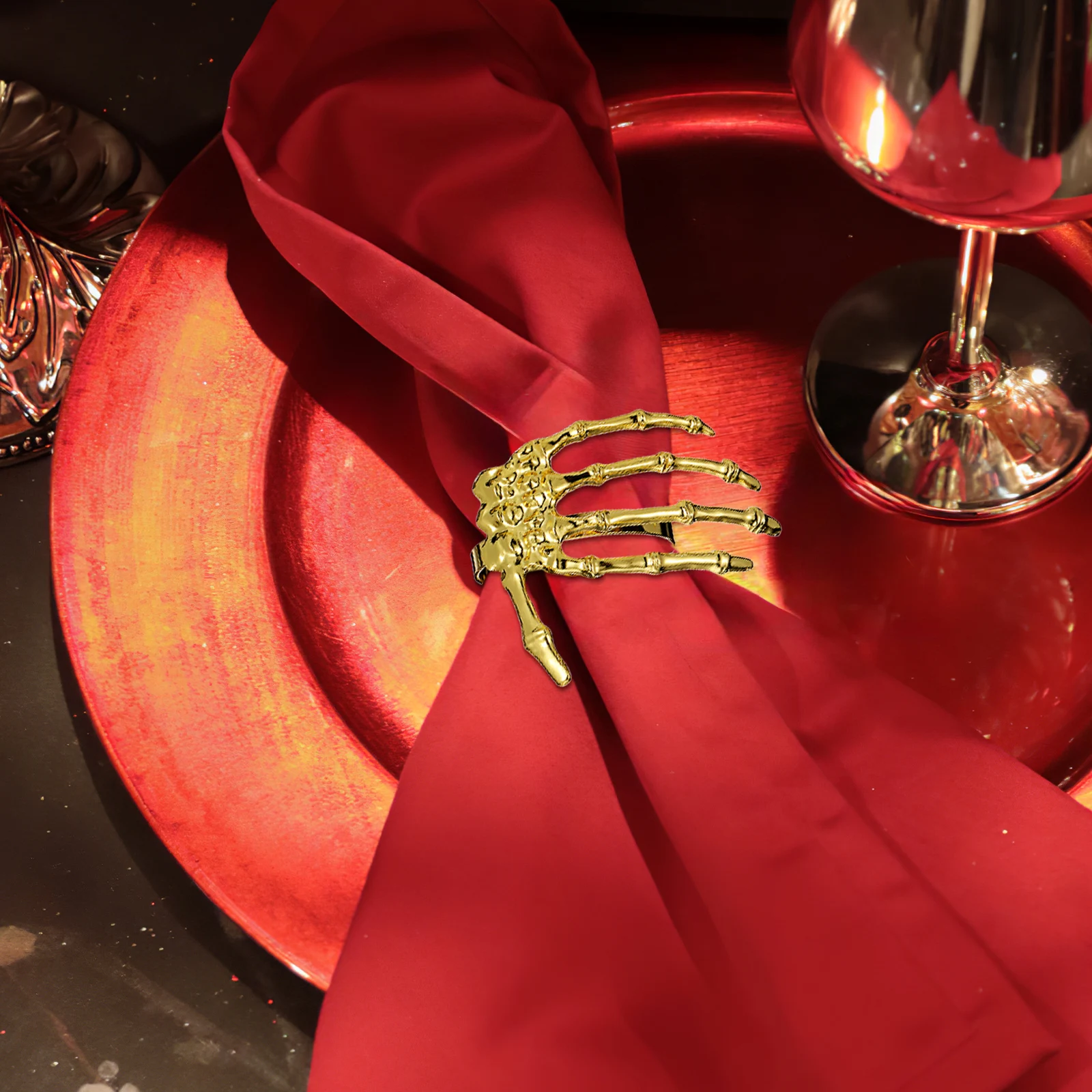 

6pcs Halloween Napkin Rings Ghost Palm Shaped Alloy Table Decorations Supplies For Home Holiday Events