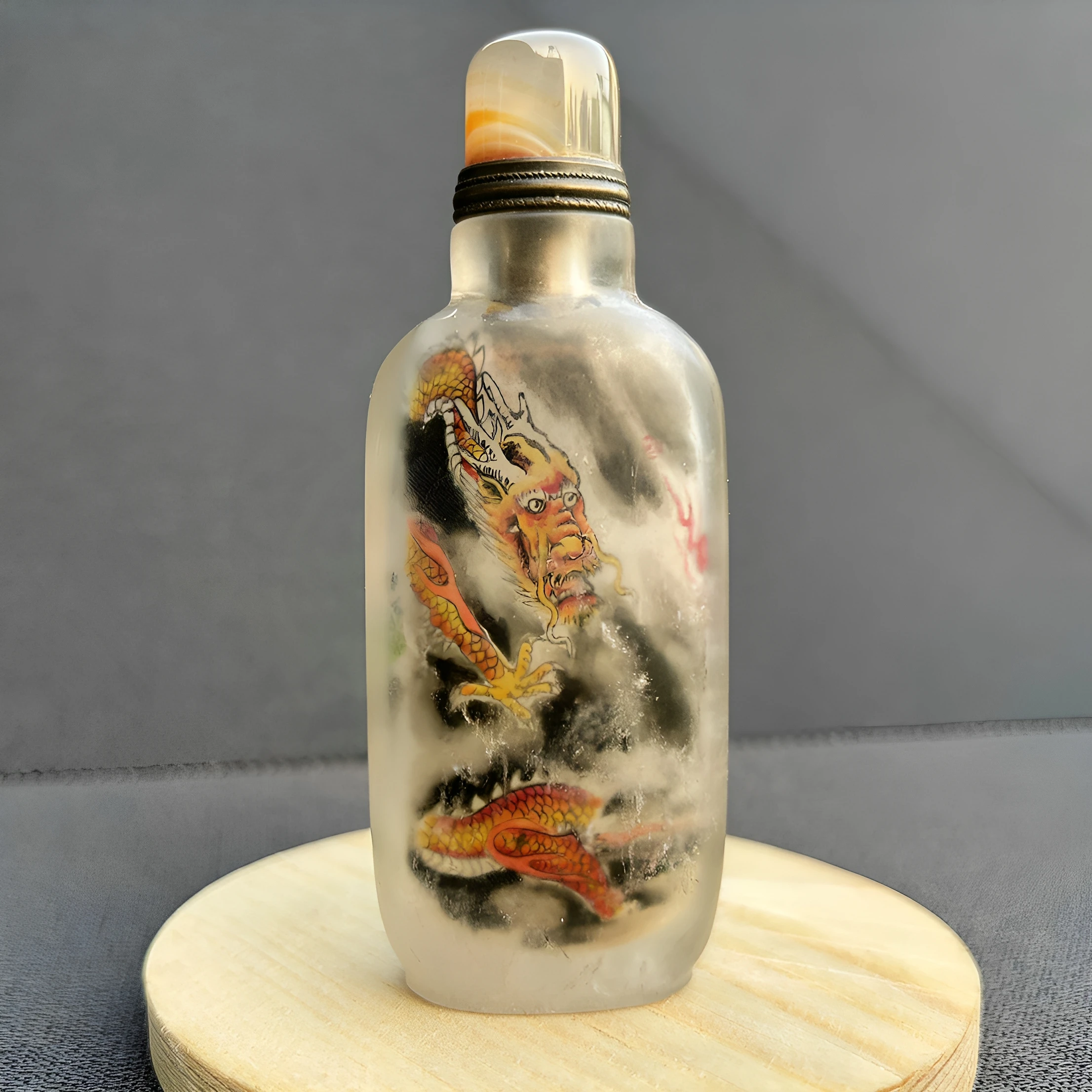 Collection Chinese Natural Old Crystal Inside Painting Dragon Exquisite Snuff Bottle Rare Art