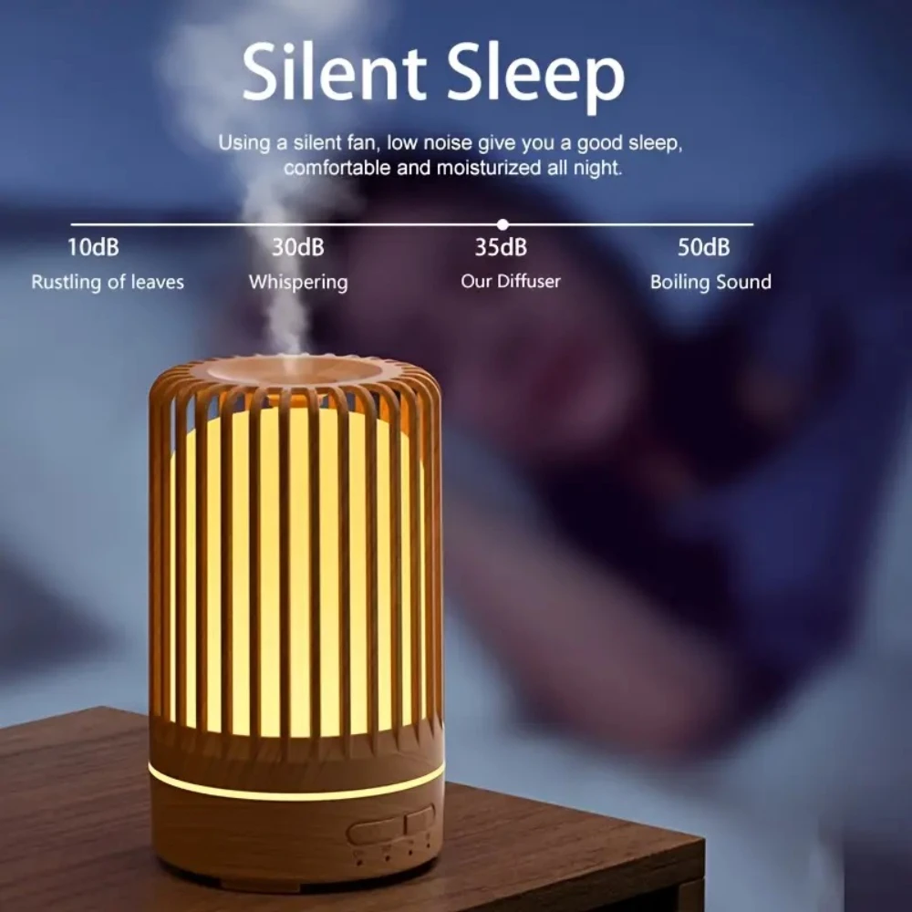 

Wood Grain Essential Oil Diffuser & Ultrasonic Humidifier, USB Powered, 7 Color LED Lights, Auto Shut Off, for Bedroom, Living