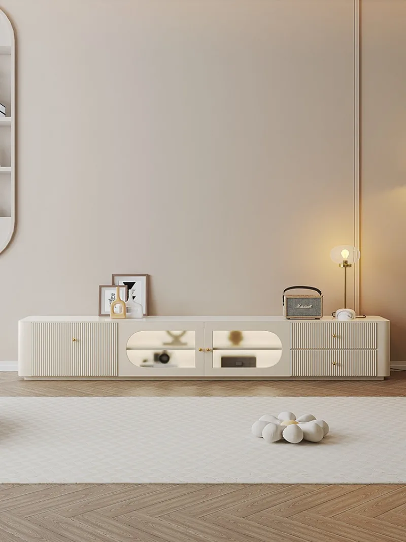 طاولة قهوة تلفزيون كريمية الرياح مزيج بسيط وحديث من الخشب الصلب الفرنسي والحليب الأبيض وخزانة تلفزيون على الأرض #2