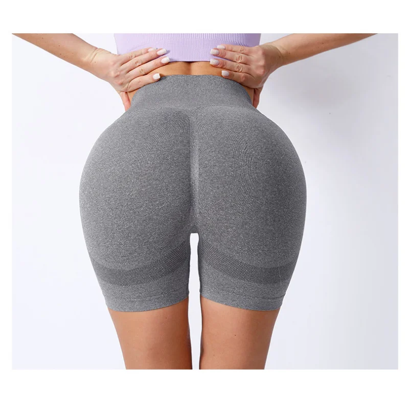 Women'S Seamless Knitted Solid Color Buttocks Shorts Breathable High Elastic Sports Running Yoga Pants Sexy Legging Shorts Cheap