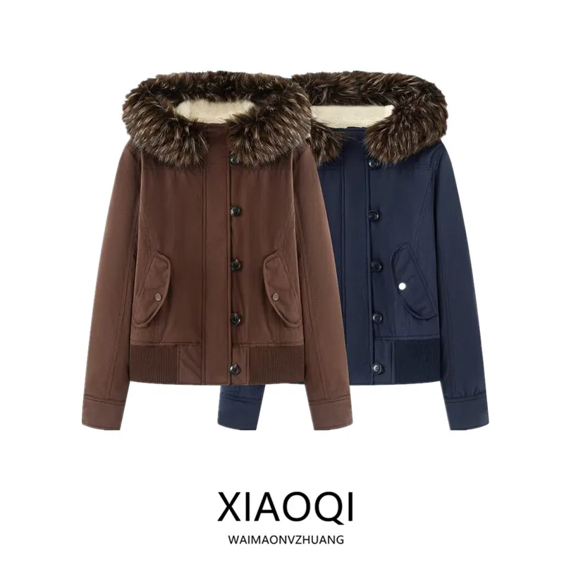 

Женская джинсовая куртка с отстегивающимся меховым воротником, новая осенне-зимняя модель в европейском стиле, с длинными рукавами, на пуговицах