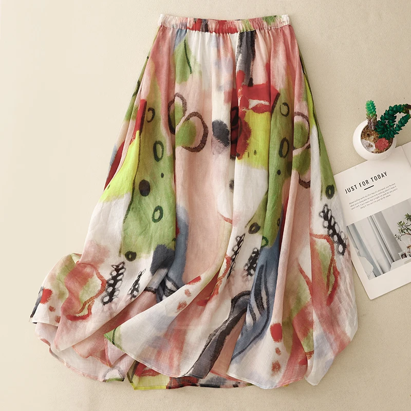 

Женская летняя юбка-трапеция из льна с принтом граффити, не легкая, с эффектом влагоотвода