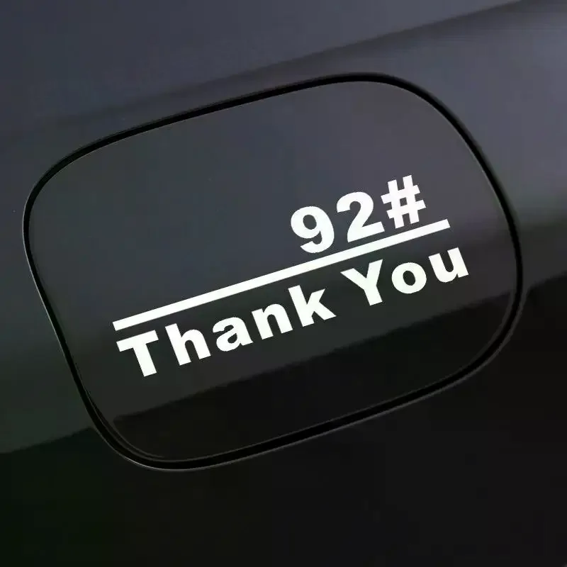 2Pcs Thank You Sticker Personalized Car Fuel Tank Cover Sticker Creative Plus No. 92 95 No. 98 Oil-Type Tips Black White