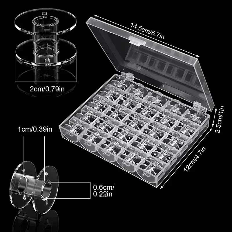 50Pcs Clear Sewing Machine Bobbins Spools Empty Bobbins Spools Plastic Storage Box for Household DIY Sewing Accessories Tools