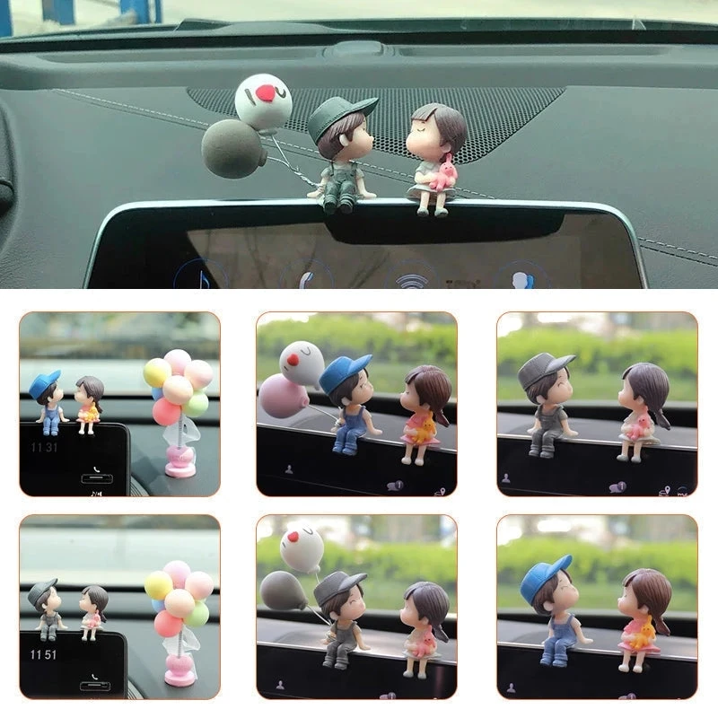 Cute Kiss Couple Doll Car Ornaments Cute Balloon Couples Car Decoration Accessories Cartoon Figure Kiss Lovers Car Accessories