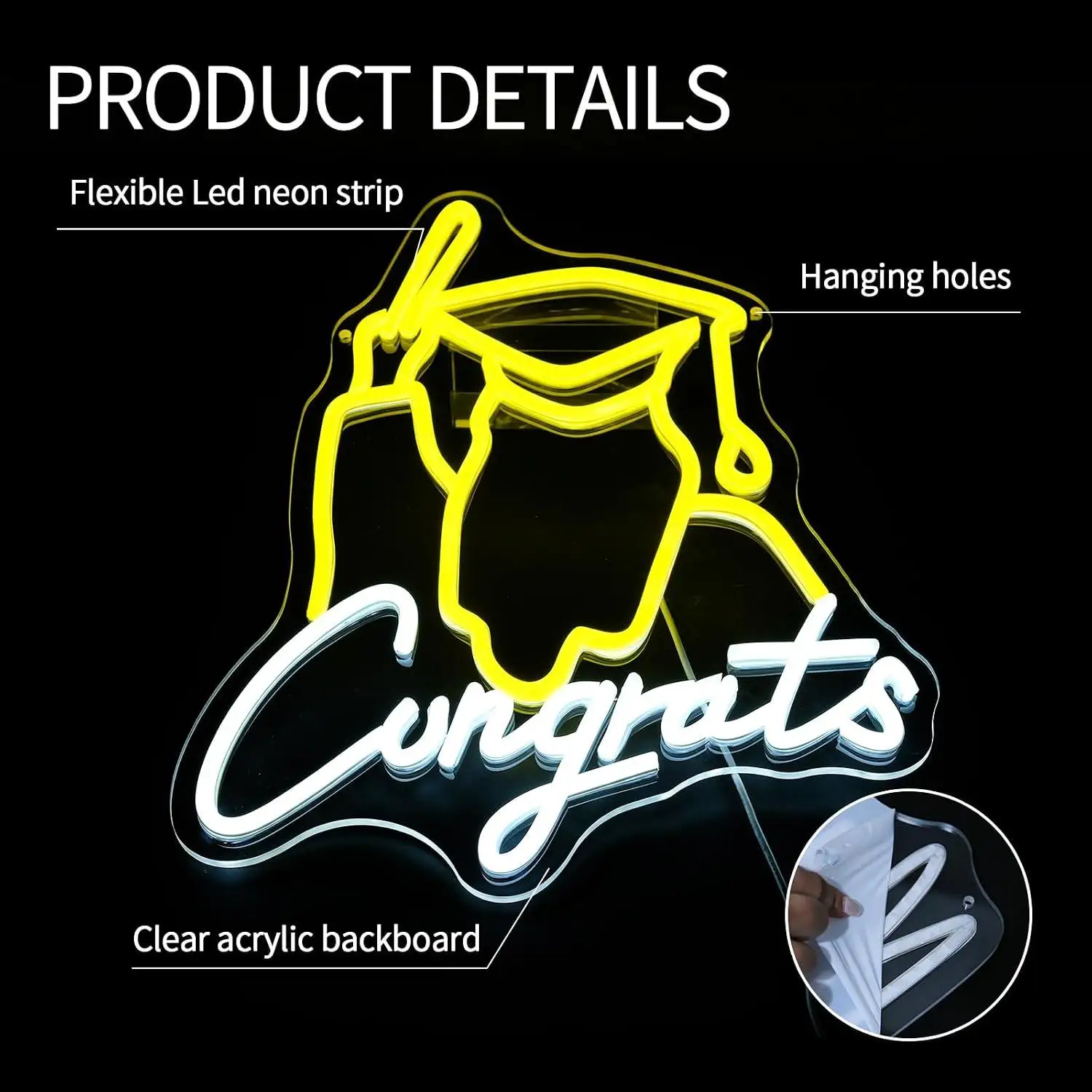 Congrats Graduation Neon Sign USB Dimmable LED Light For Graduation Party Prom Night College Dorm Bedroom Wall Decoration