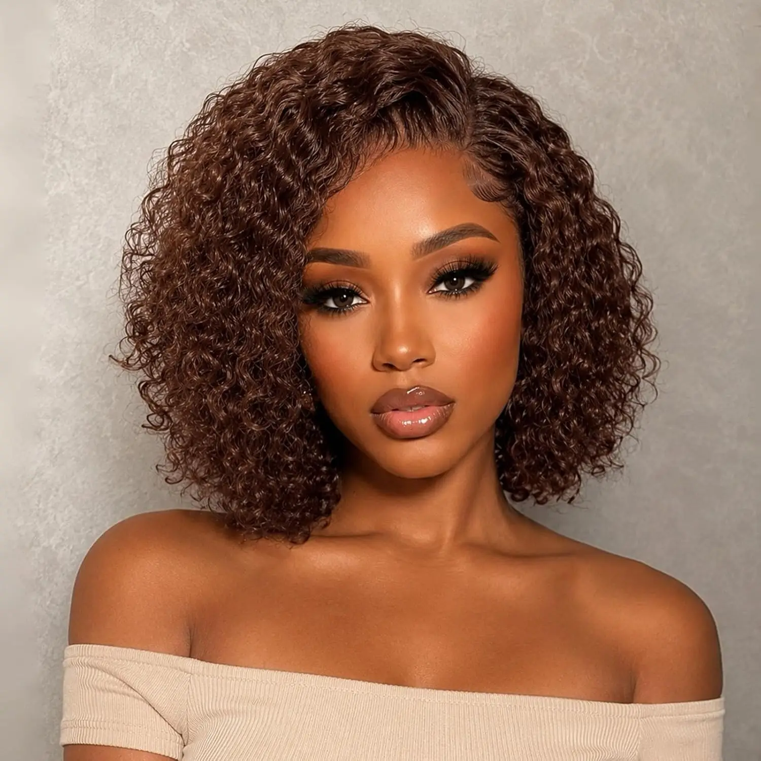 13x4 Deep Wave Curly Bob Wig Lace Front Wigs Human Hair For Women 4# HD Transparent Lace Frontal Short Bob Wigs 10 Inch Chocolate Brown Pre-Plucked Hairline Baby Hair 100% Real Brazilian Hair