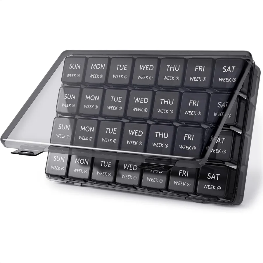 

Monthly Pill Organizer 28 Day Pill Box 4 Weeks One Month Pill Cases Large Compartments Medicine Organizer for Vitamins Fish Oil