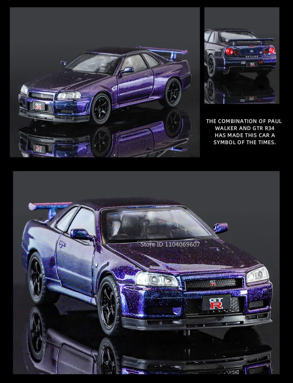 Maßstab 1:32 SKYLINE GTR R34 Sportwagenmodell Spielzeug Metalldruckguss Zurückziehen Supercar-Modelle Sound Licht Ornamente Kinder Erwachsene Geschenke – Detail 13
