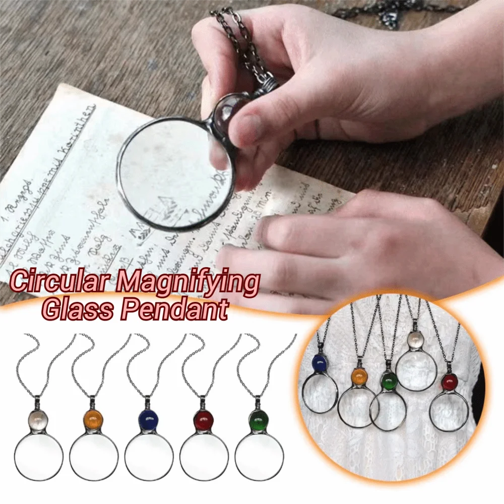 Metal Circular Magnifying Glass Pendant Fashion Portable Sweater Chain Pendant Vintage Reading Amplifier Lens Pendant Necklace