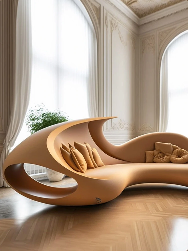 Special-shaped curved personality sofa art line cream style multiplayer