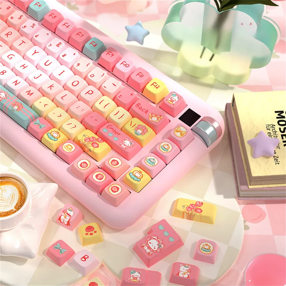 Bear Mechanical Keyboard, MDA Keycap Set PBT Cute Girl Pink Bear 138 Keys 158 Keys Large Complete Set