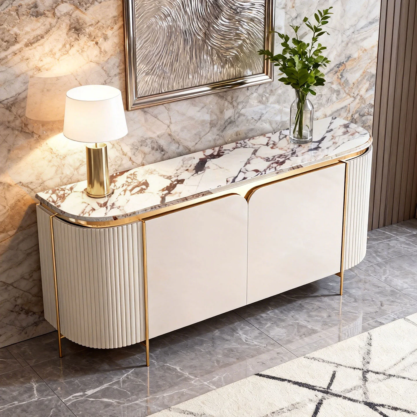 #Light Luxury Porch Cabinet Minimalist Rock Panel Dining Side Cabinet for Living Room with Large Capacity Storage for Kitchen