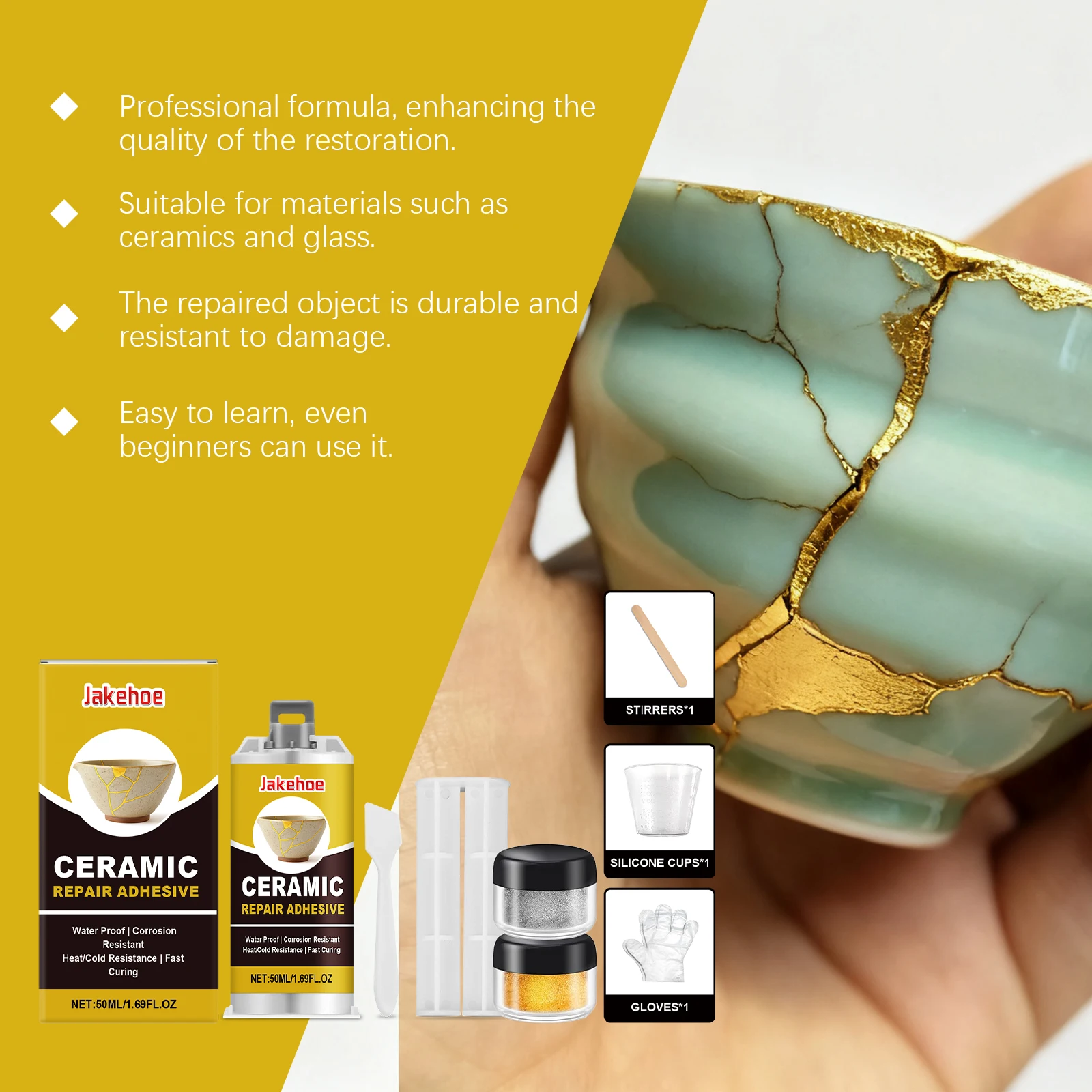 Kintsugi Repair Kit Food Safe Gold Ceramic Glue Broke Pottery Restoration Japanese Art Craft Multi-scene Ceramic Repair Adhesive