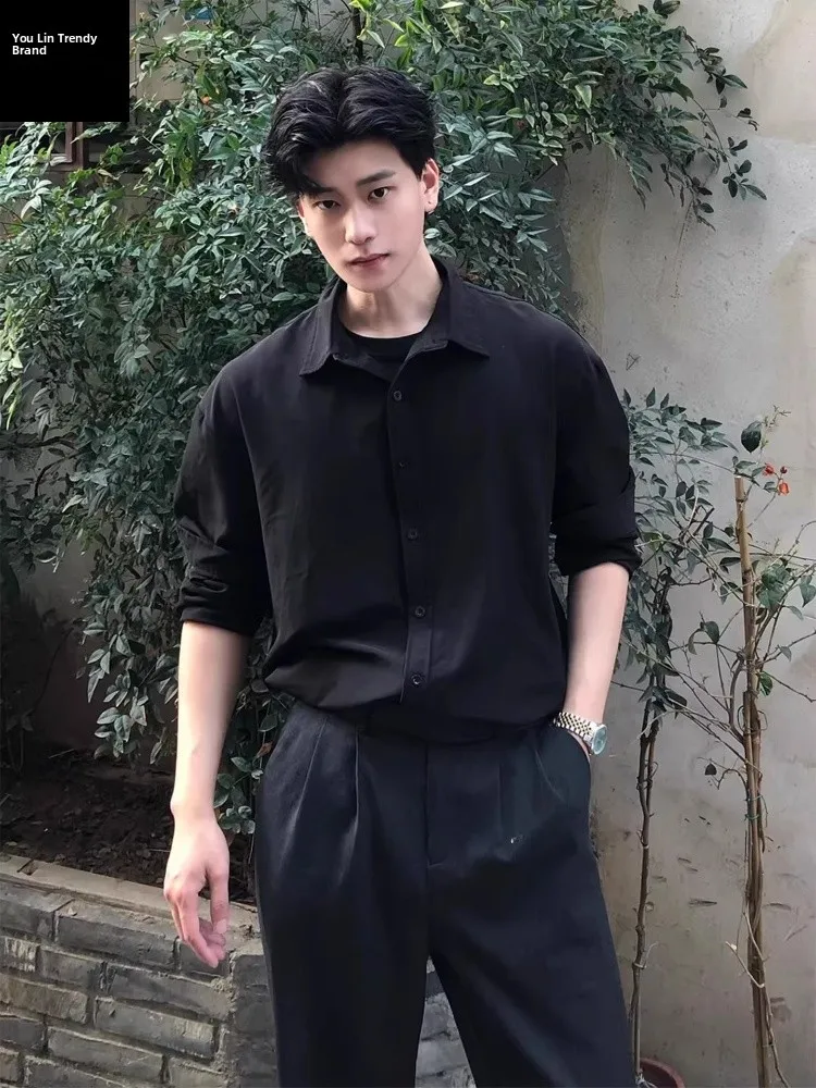 

Briti Sle Men's Bla Long Sve irt Casual Faion Inner Wear Suit Top Layer CleanFit Jaet Loose Fit Youth