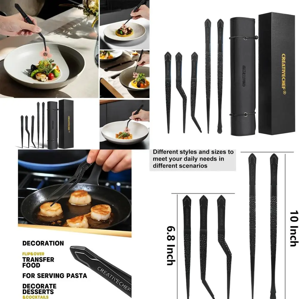 

Professional Stainless Steel Cooking Tweezers, Ideal for BBQ, Plating, and Precision Kitchen Tasks (Set of 5)