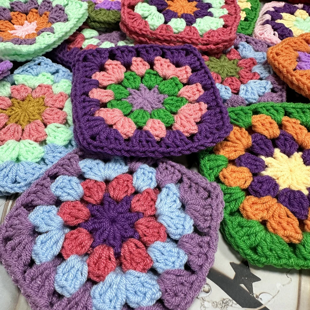 Original DIY Crochet Cup Pad Multicolor Coasters Square Bags Decoration Handmade Crochet Doilies 11cm Wool Clothes Patch 20pcs