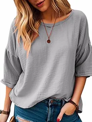 Women's Loose Top Shirt 2024 Summer New Women's Casual And Comfortable Commuting Three Quarter Sleeved T-shirt pink clothes