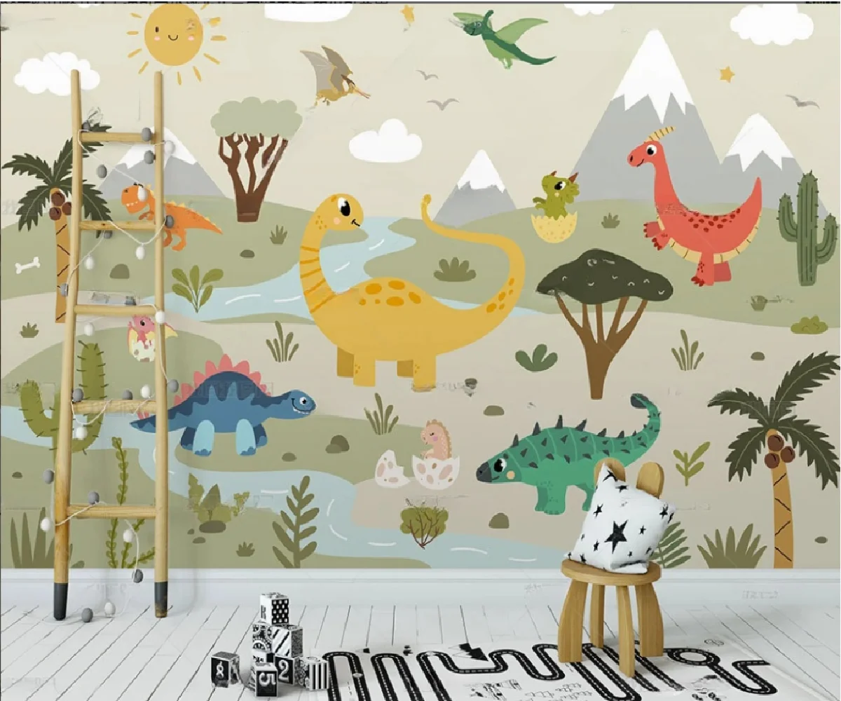 Custom Wallpaper Cartoon Children Dinosaur Mountain Mural Home Decoration Kindergarten Cartoon Background WALL 3d wallpaper