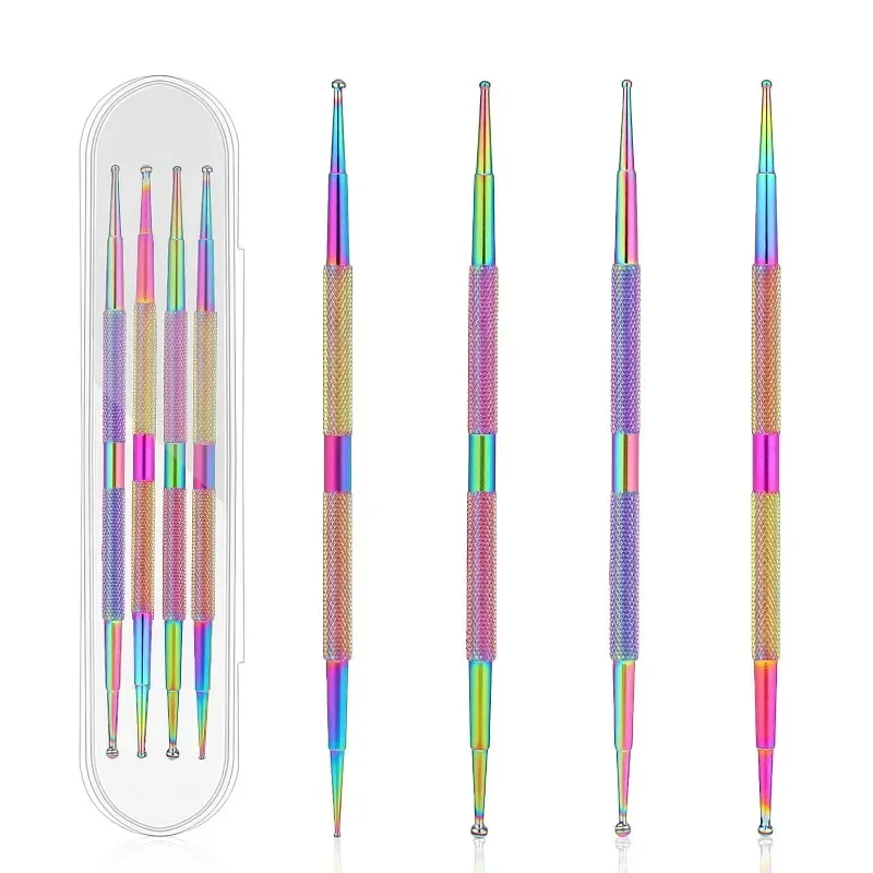 

4 PCS Professional Nail Art Dotting Pen Dual End Stainless Steel Nails Painting Rhinestone Picking Pen for Manicure Design Tools